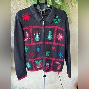 Vintage Festive Holiday Cardigan with Embroidered Designs
